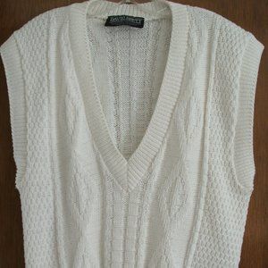 Vintage David Brett 100% Cotton Deep V Neck Sweater Vest White Knit NWT Small